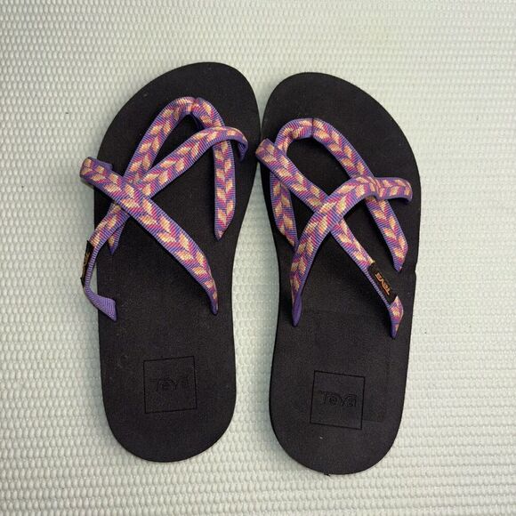 Teva Olowahu Flip Flop Sandals Women’s Size 4 Retro Geometric Pink Outdoor Beach - Picture 7 of 9